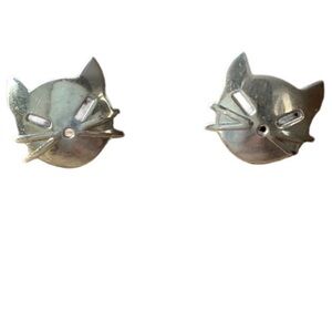 925 Silver Cat Head Face Pierced Post Earrings Halloween Jewelry Kitten Kitty